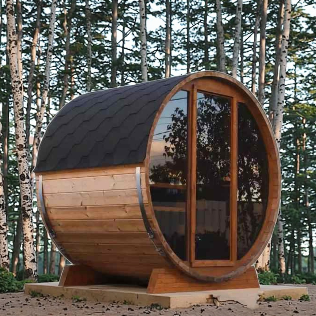 Dark Thermowood Barrel Sauna with Full-Glass Entry product image