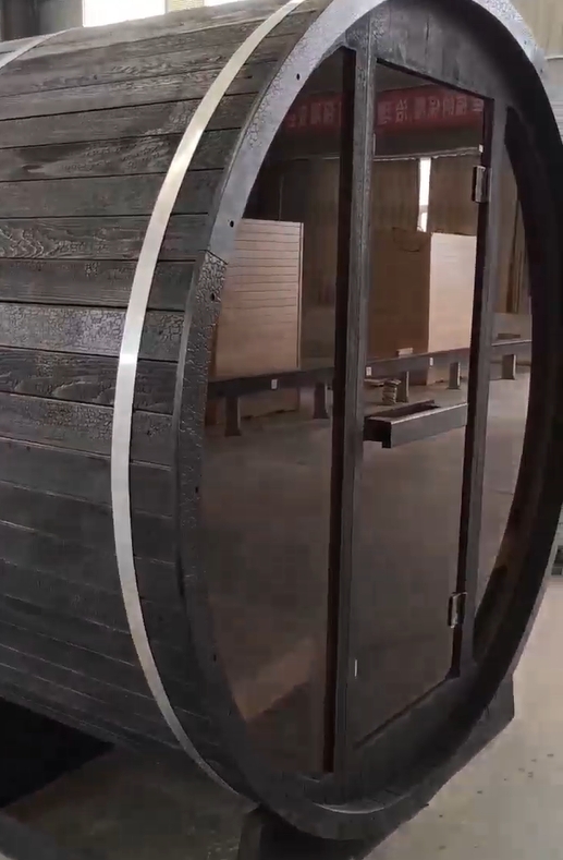 Dark Thermowood Barrel Sauna with Full-Glass Entry CSA-878 reference view 2