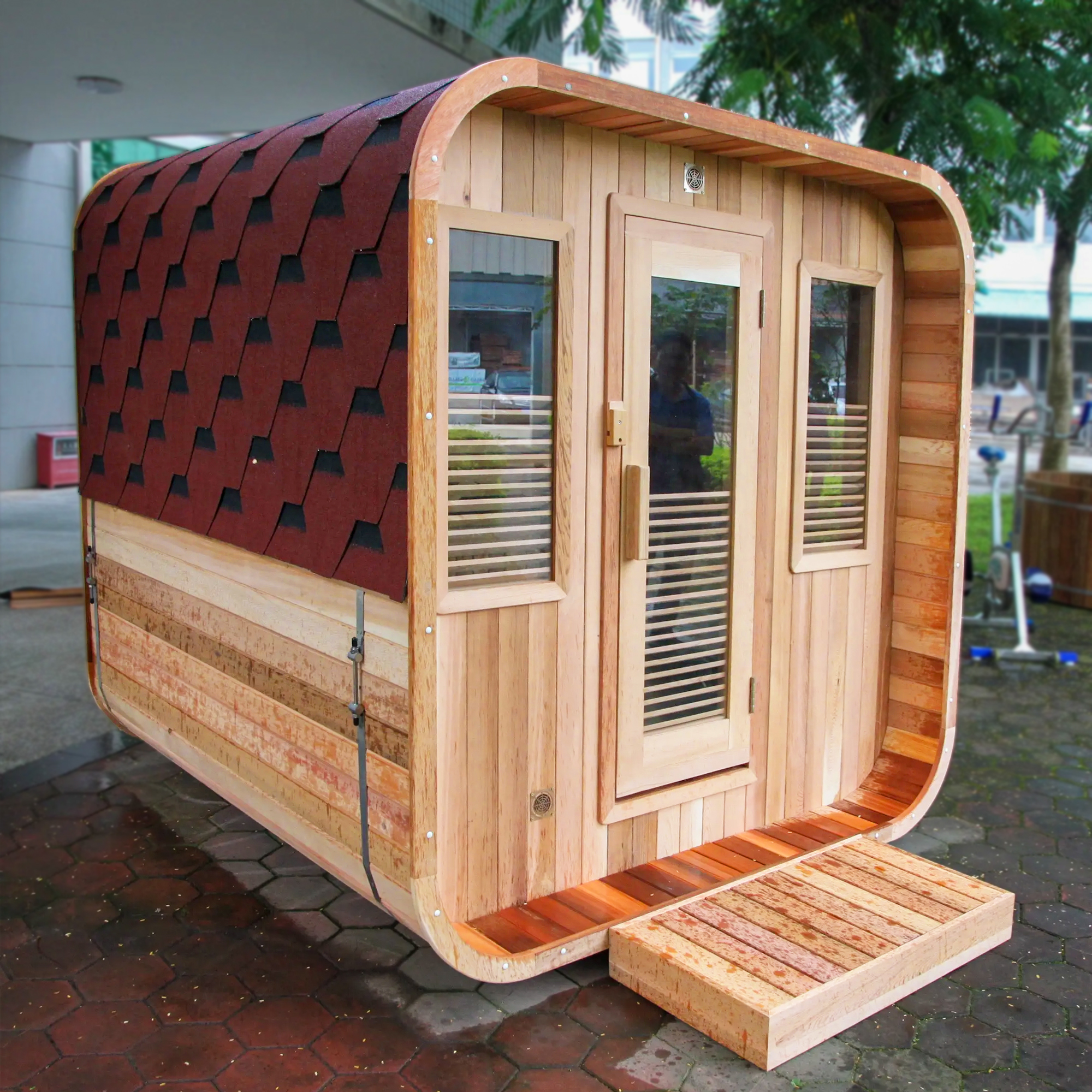 Rounded Outdoor Sauna Cabin with Front Glass Entry CSA-880 reference view 2