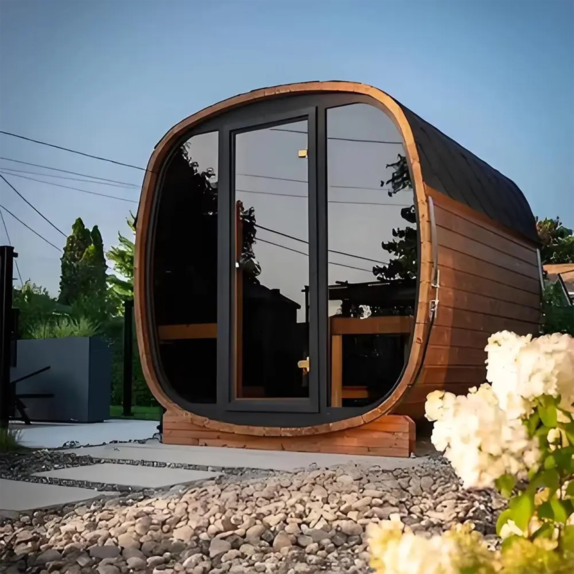 Rounded Outdoor Sauna Cabin with Front Glass Entry CSA-880 reference view 4