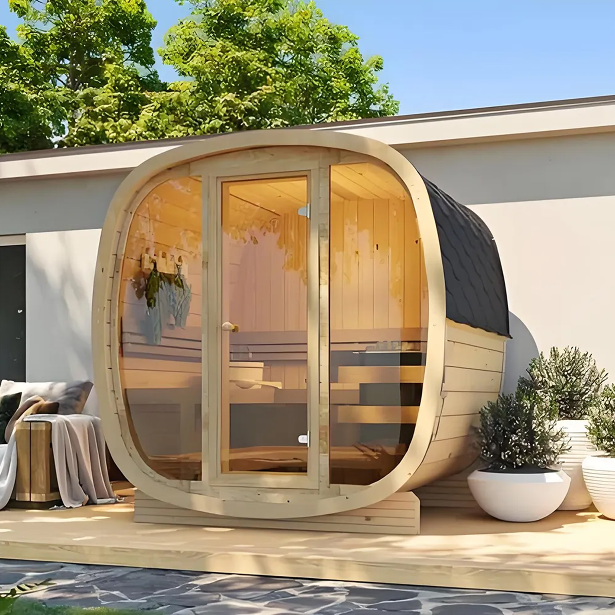Rounded Outdoor Sauna Cabin with Front Glass Entry CSA-880 reference view 5