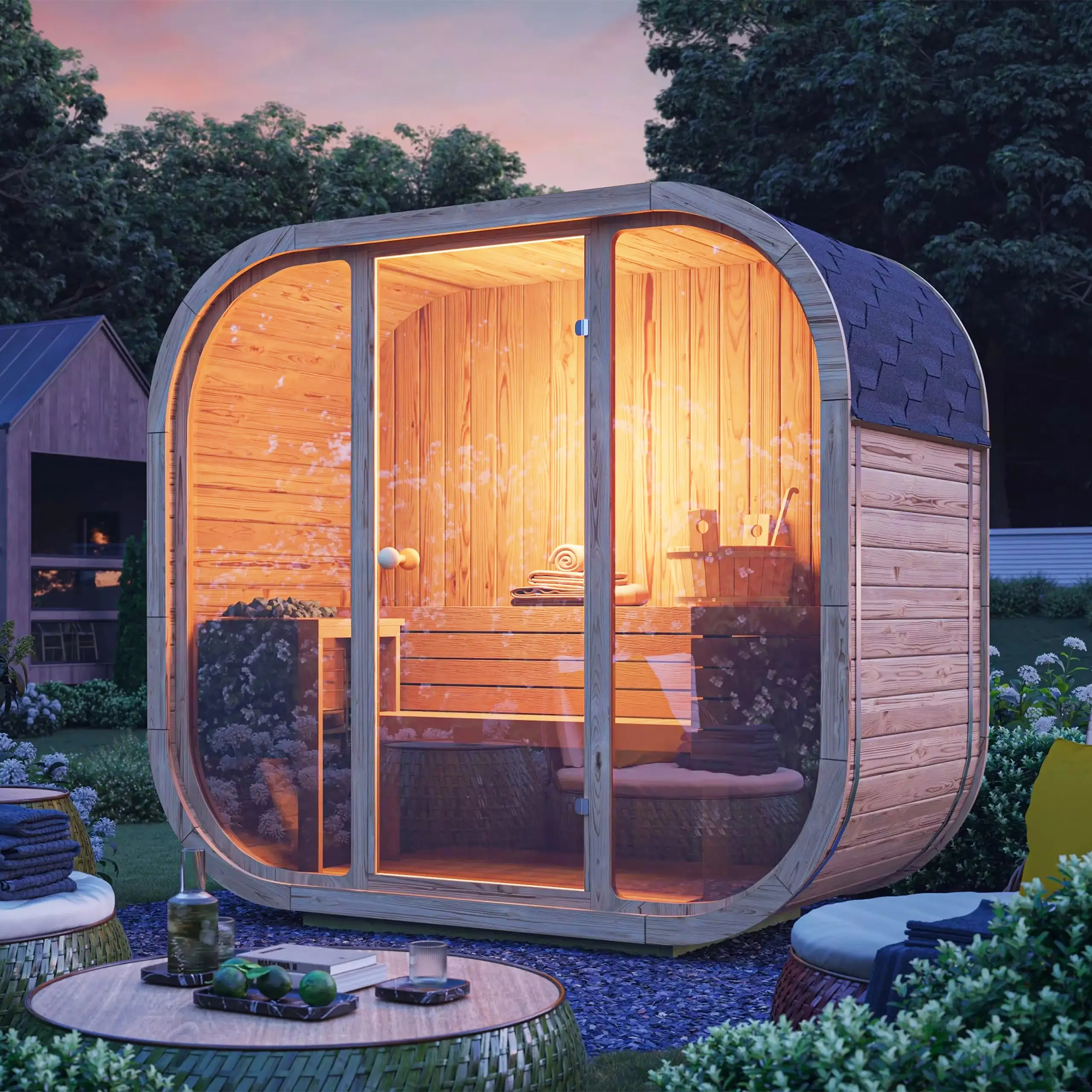 Rounded Outdoor Sauna Cabin with Front Glass Entry CSA-880 reference view 6