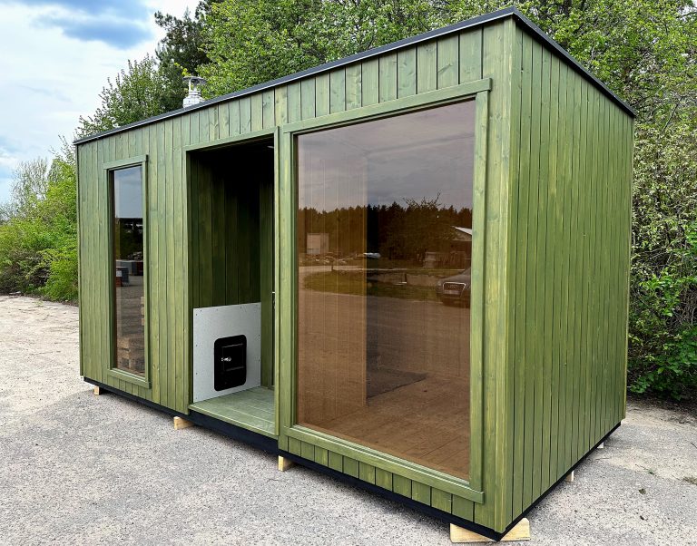 Green Insulated Sauna Cabin with Wood Stove product image