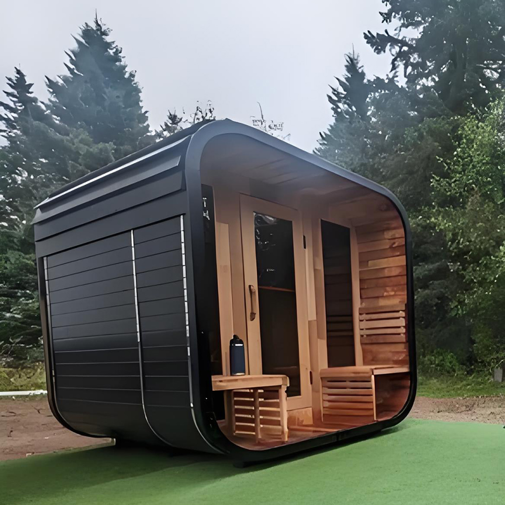 Rounded-Corner Cedar Sauna Cabin with Dark Exterior product image