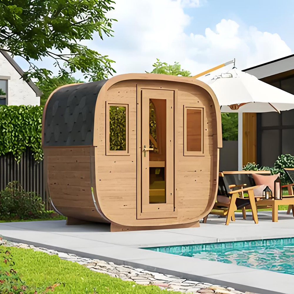 Rounded-Corner Cedar Sauna Cabin with Dark Exterior CSA-883 reference view 2