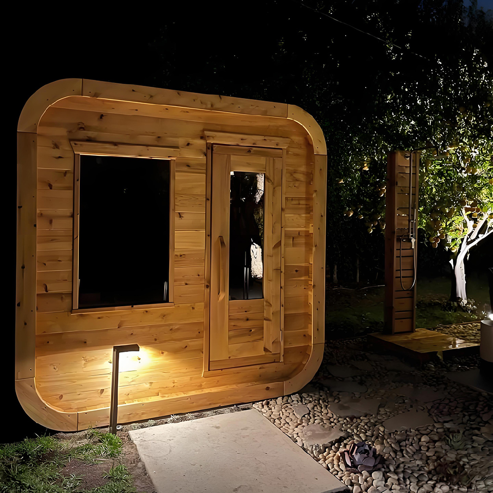 Rounded-Corner Cedar Sauna Cabin with Dark Exterior CSA-883 reference view 3