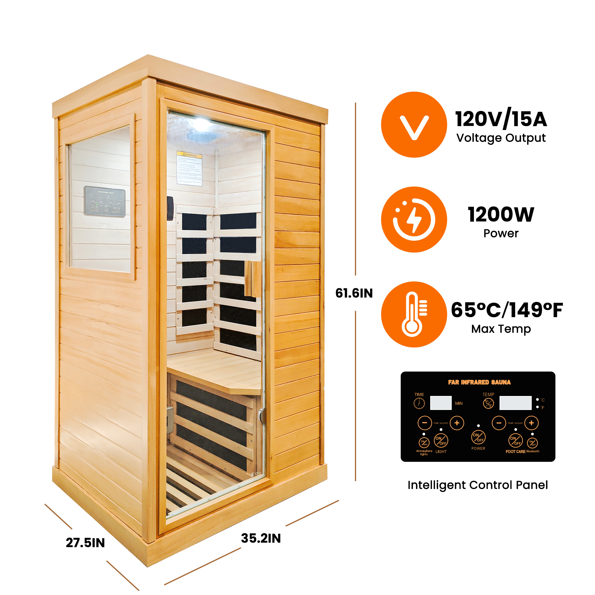 One-Person Hemlock Infrared Sauna with Red Light CSA-888 reference view 2