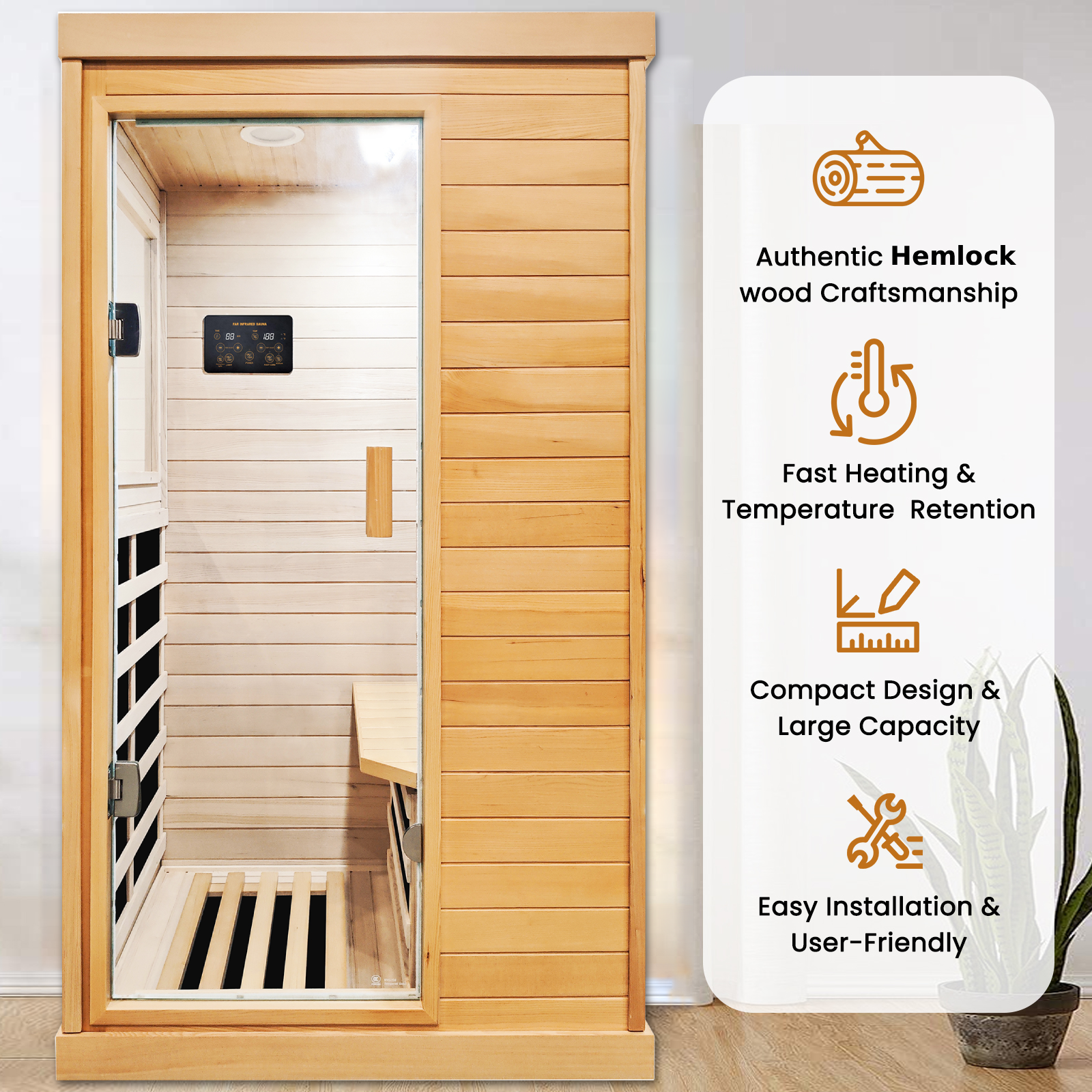 One-Person Hemlock Infrared Sauna with Red Light CSA-888 reference view 5