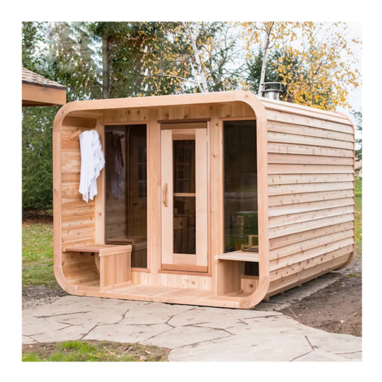 Rounded Outdoor Sauna with Twin Side Benches CSA-889 reference view 2