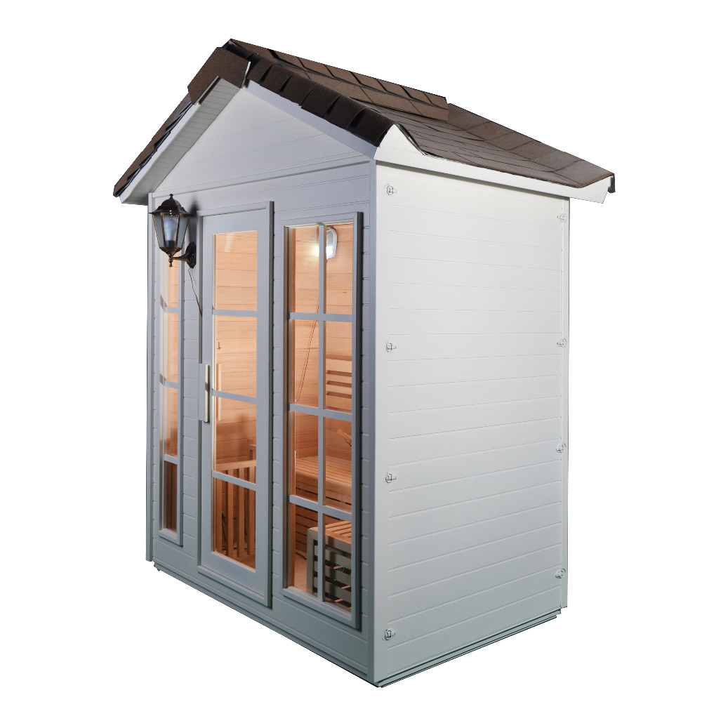 3-4 Person White Gable Outdoor Sauna Cabin CSA-894 reference view 2