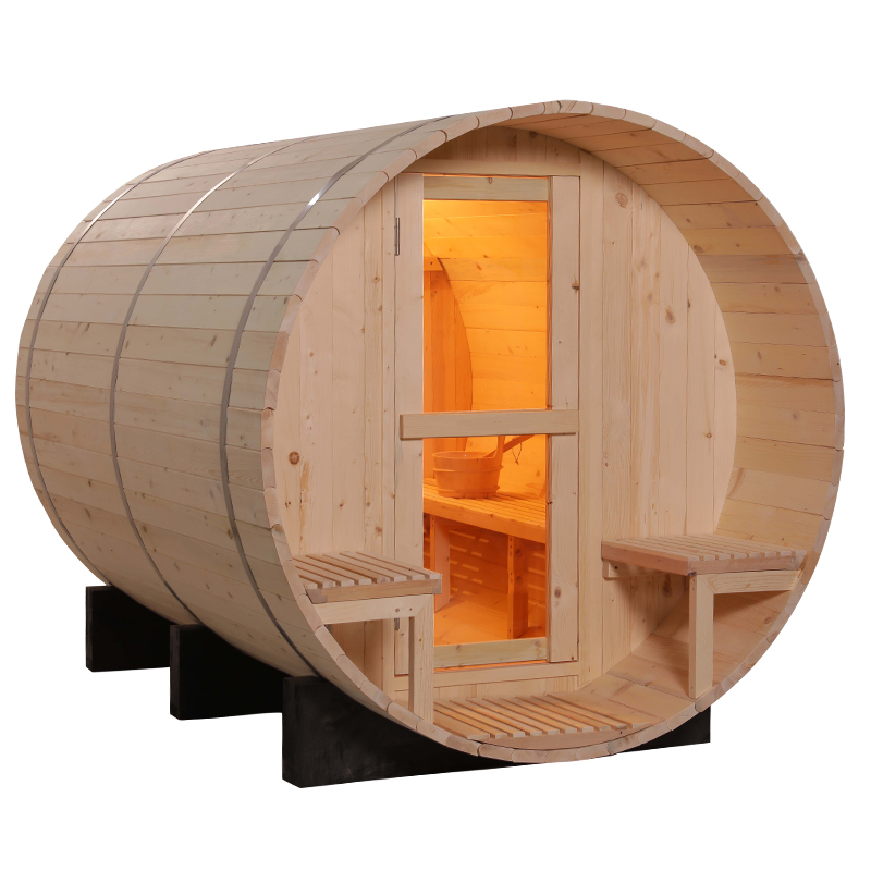 Traditional Outdoor Barrel Sauna with Side Porch CSA-899 reference view 2