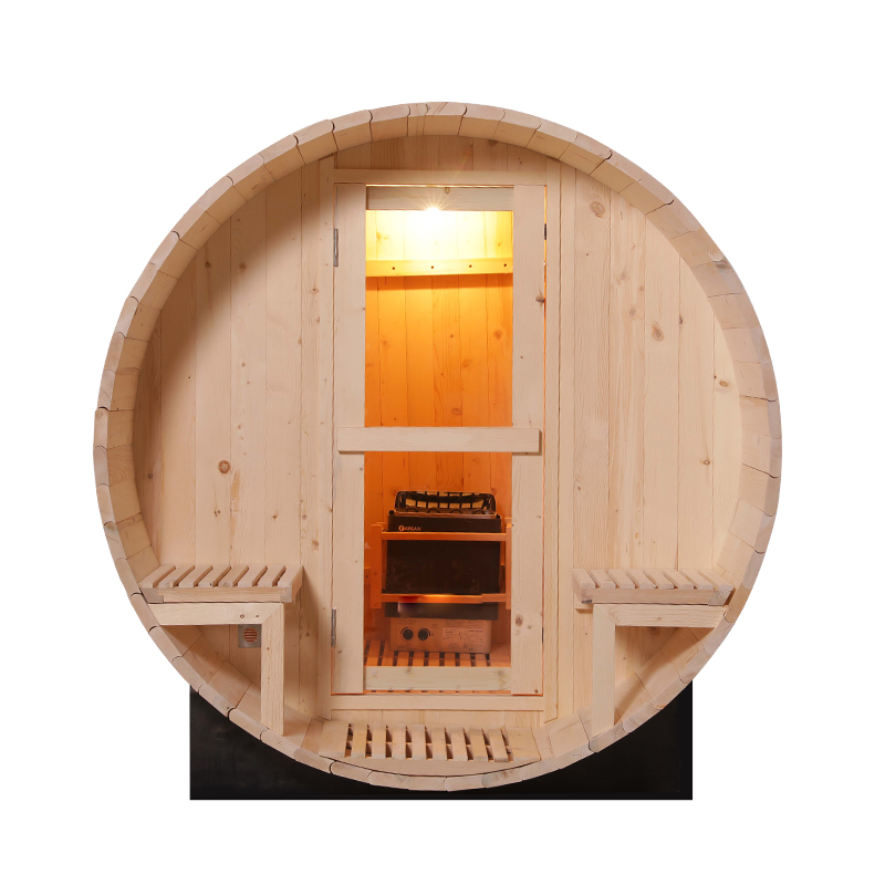 Traditional Outdoor Barrel Sauna with Side Porch CSA-899 reference view 3