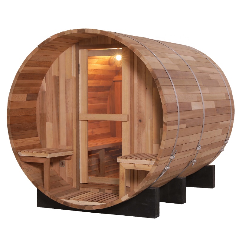 Traditional Outdoor Barrel Sauna with Side Porch CSA-899 reference view 5