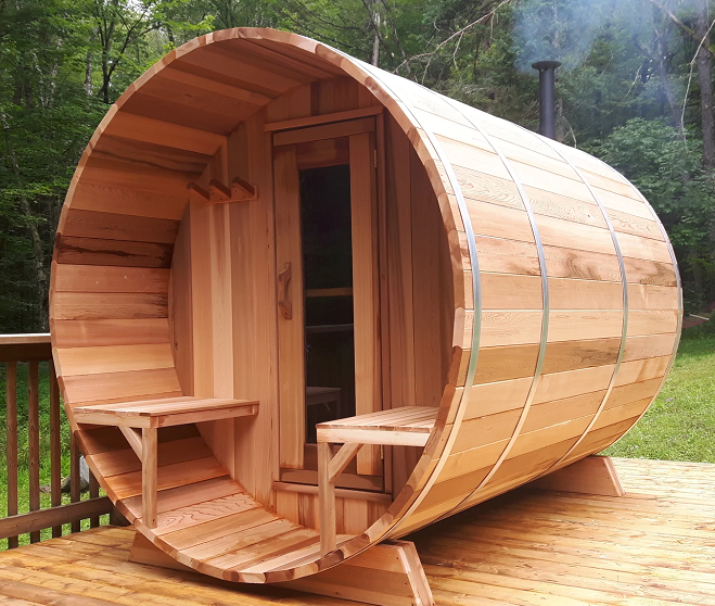 Traditional Outdoor Barrel Sauna with Side Porch CSA-899 reference view 6