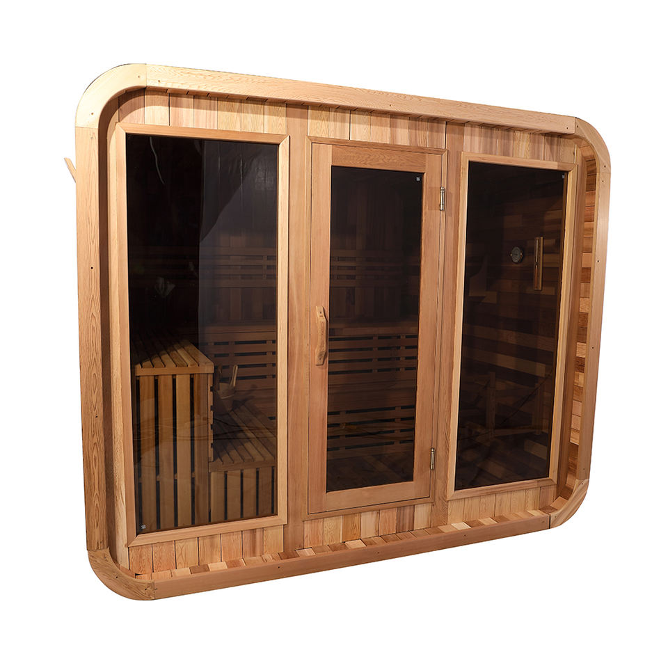 Rounded Cube Outdoor Sauna with Twin Glass Panels CSA-900 reference view 2