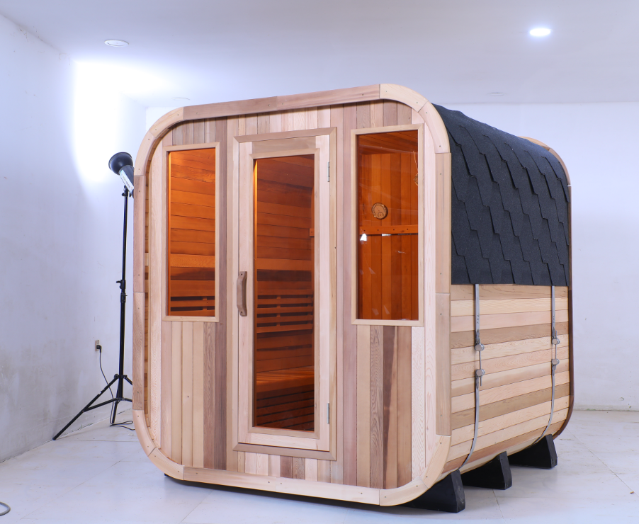 Rounded Cube Outdoor Sauna with Twin Glass Panels CSA-900 reference view 3