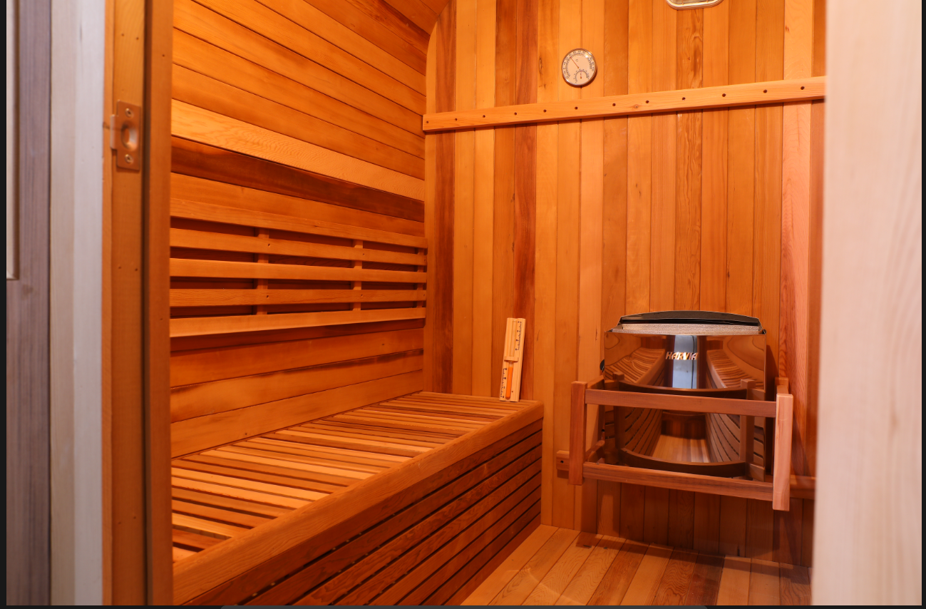Rounded Cube Outdoor Sauna with Twin Glass Panels CSA-900 reference view 4