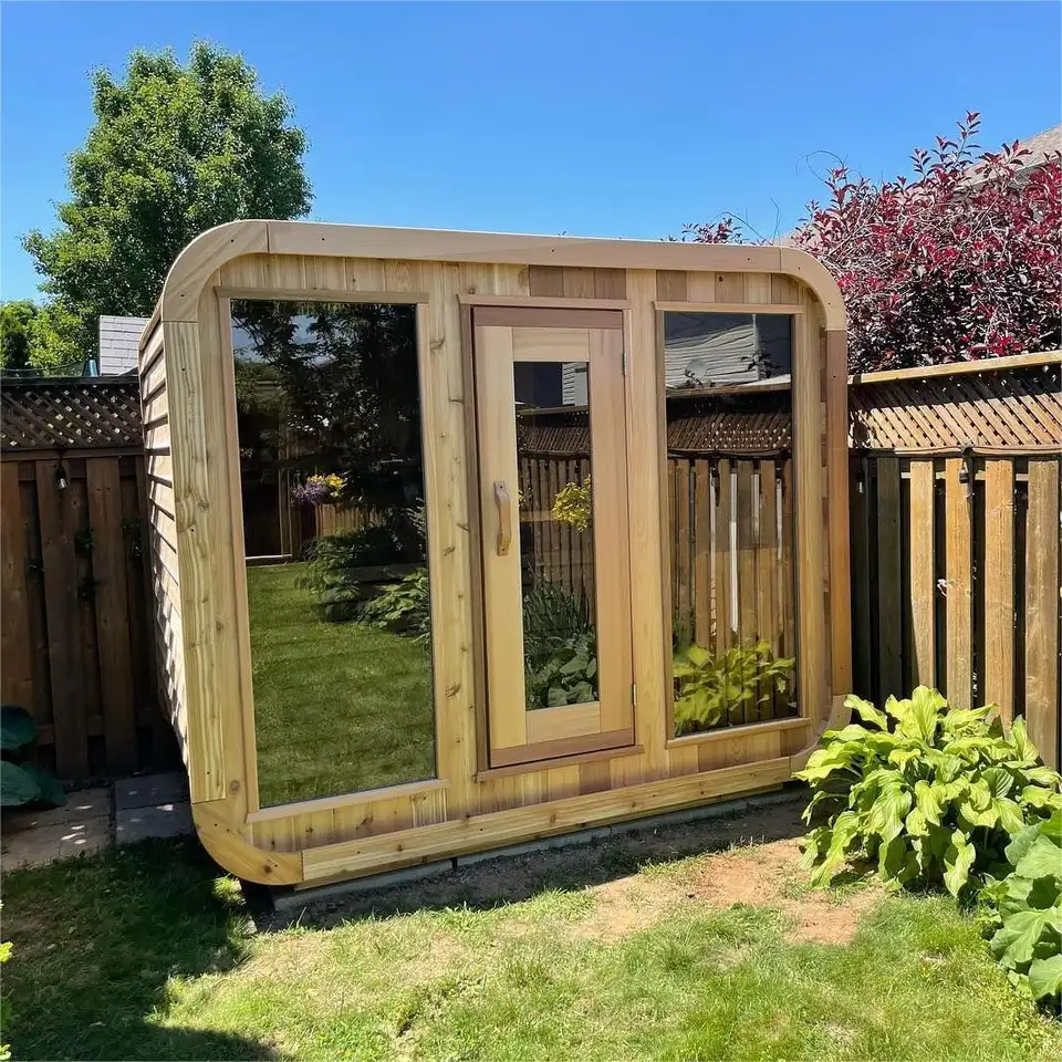 Rounded Cube Outdoor Sauna with Side Benches CSA-901 reference view 3