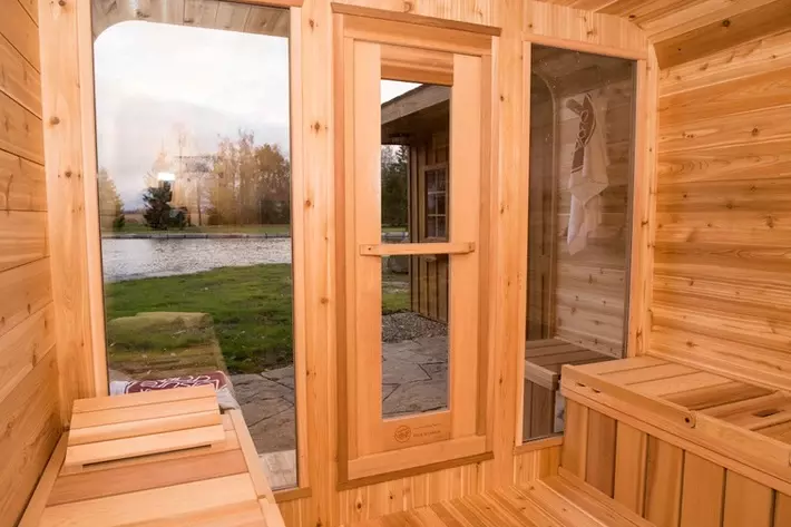 Rounded Cube Outdoor Sauna with Side Benches CSA-901 reference view 6