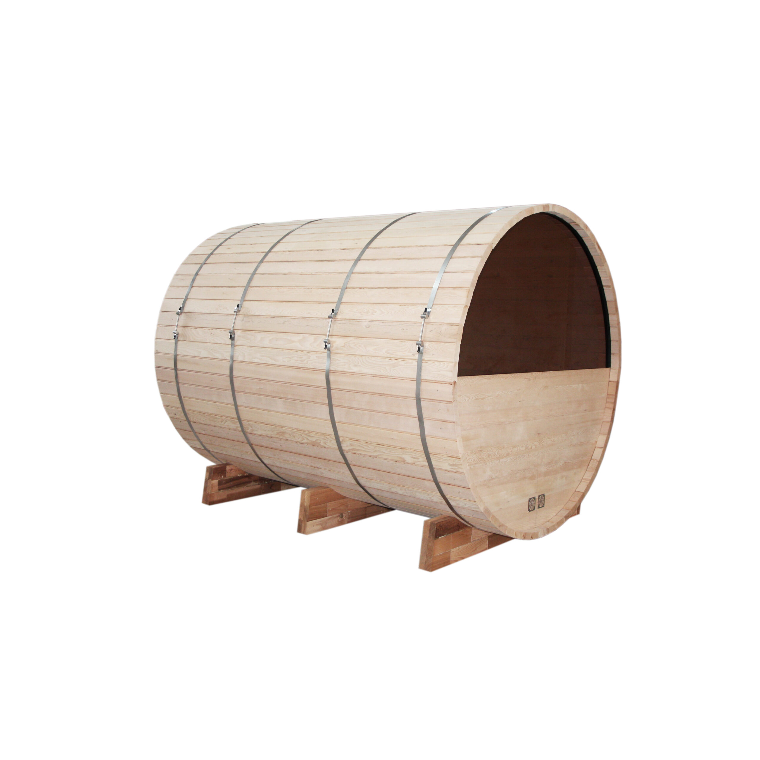 Round-Front Barrel Sauna with Twin Porch Benches CSA-902 reference view 4
