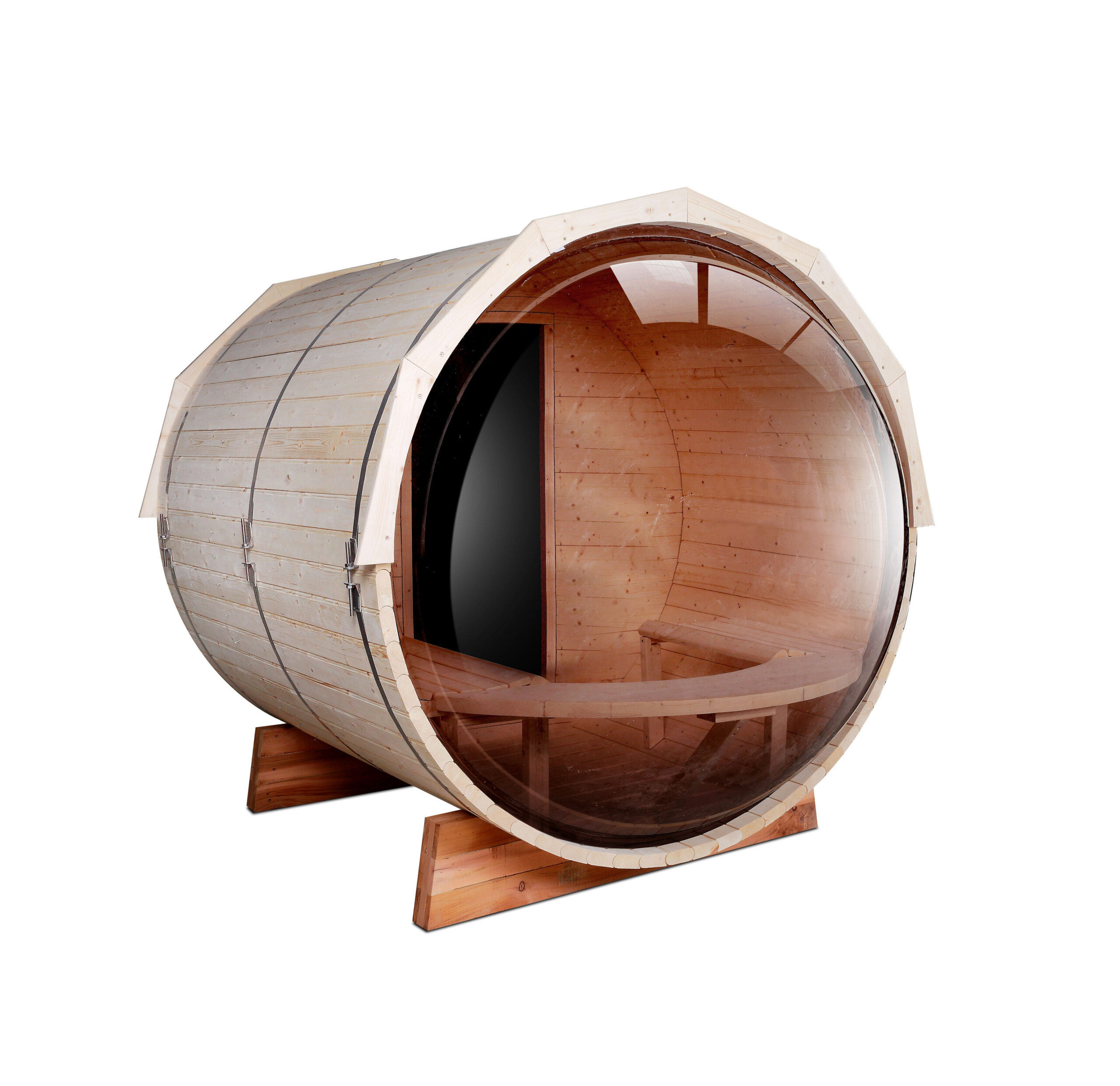 Round-Front Barrel Sauna with Twin Porch Benches CSA-902 reference view 6