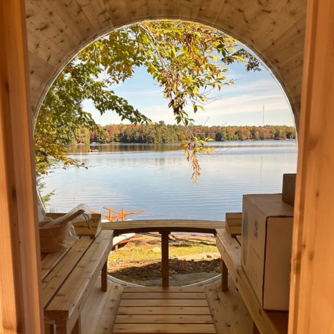 Round Cedar Sauna with Full-Glass End Wall CSA-905 reference view 2