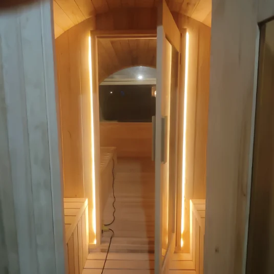 Round Cedar Sauna with Full-Glass End Wall CSA-905 reference view 4