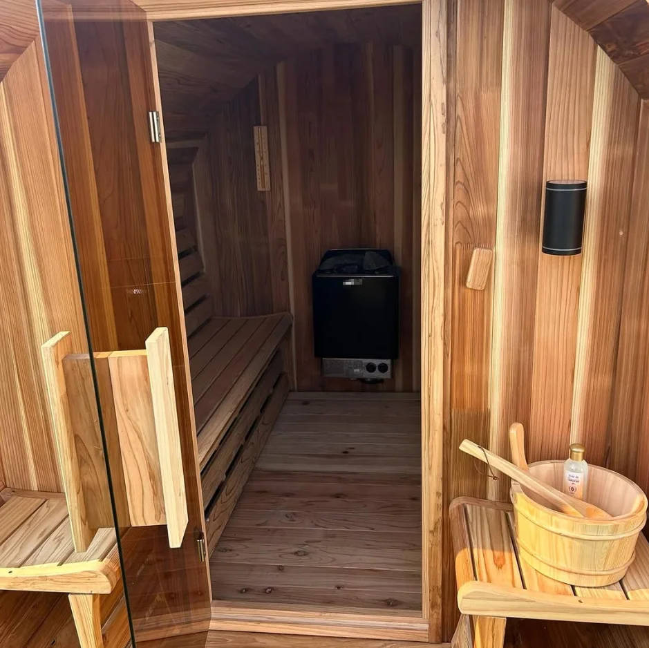 Round Cedar Sauna with Full-Glass End Wall CSA-905 reference view 6
