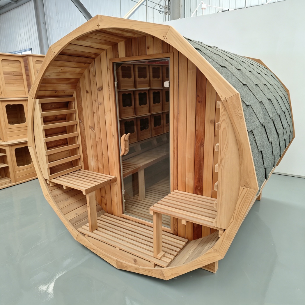 Faceted Barrel Sauna with Paired Entry Benches CSA-907 reference view 4