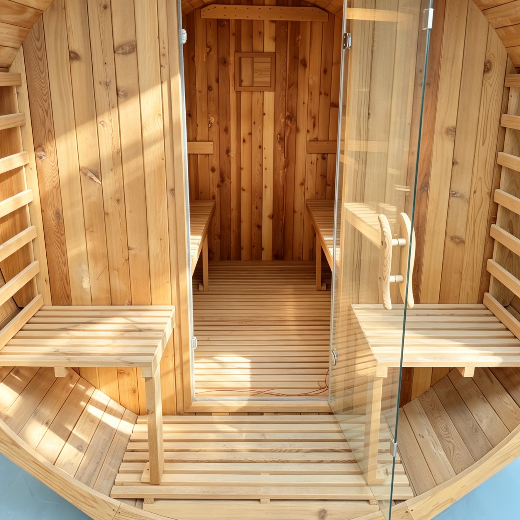 Faceted Barrel Sauna with Paired Entry Benches CSA-907 reference view 5