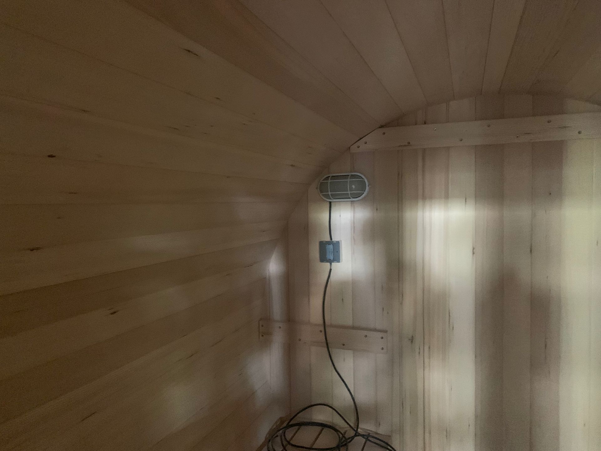 Light Timber Barrel Sauna with Extended Front Deck CSA-908 reference view 4