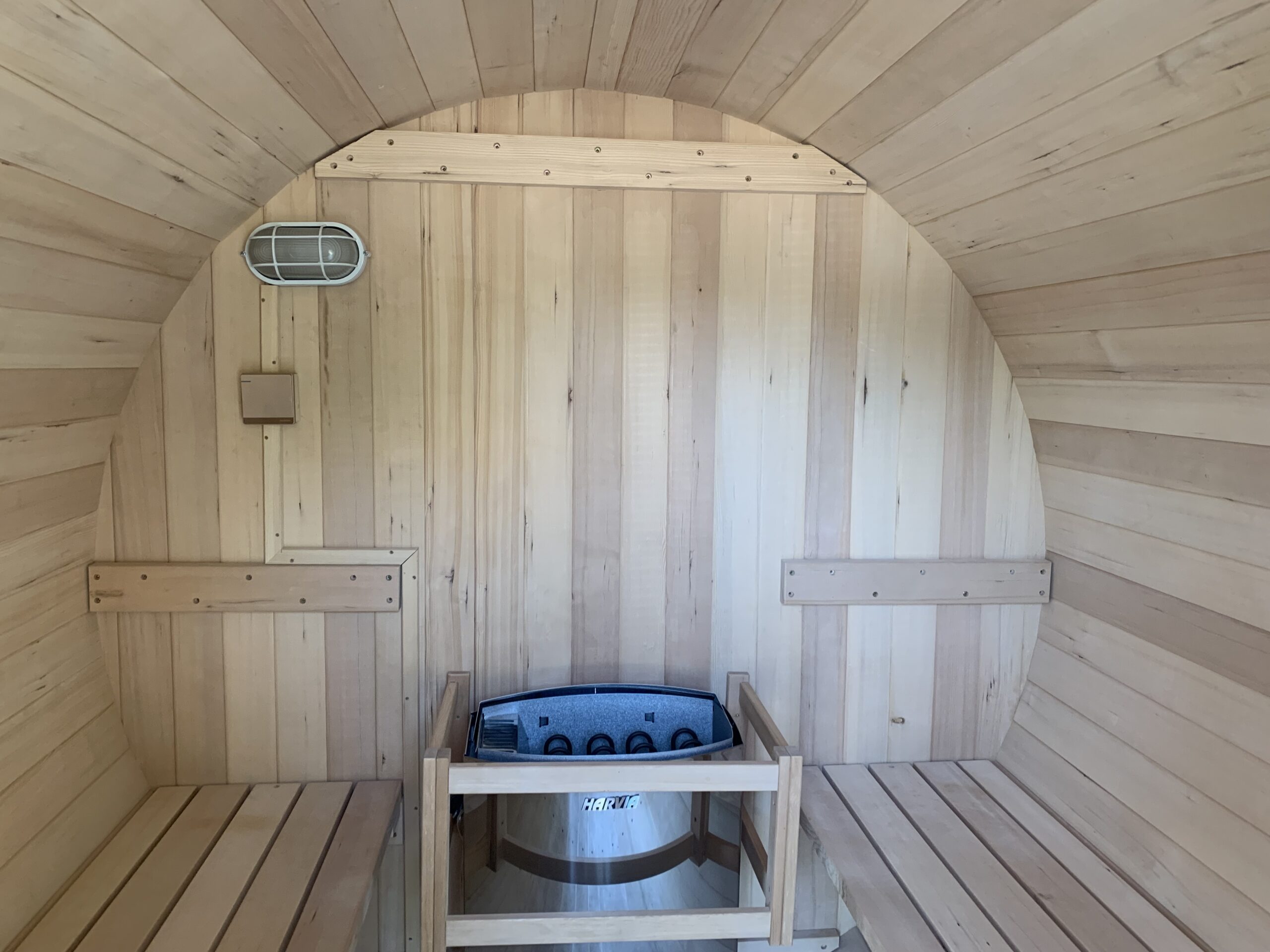 Light Timber Barrel Sauna with Extended Front Deck CSA-908 reference view 6