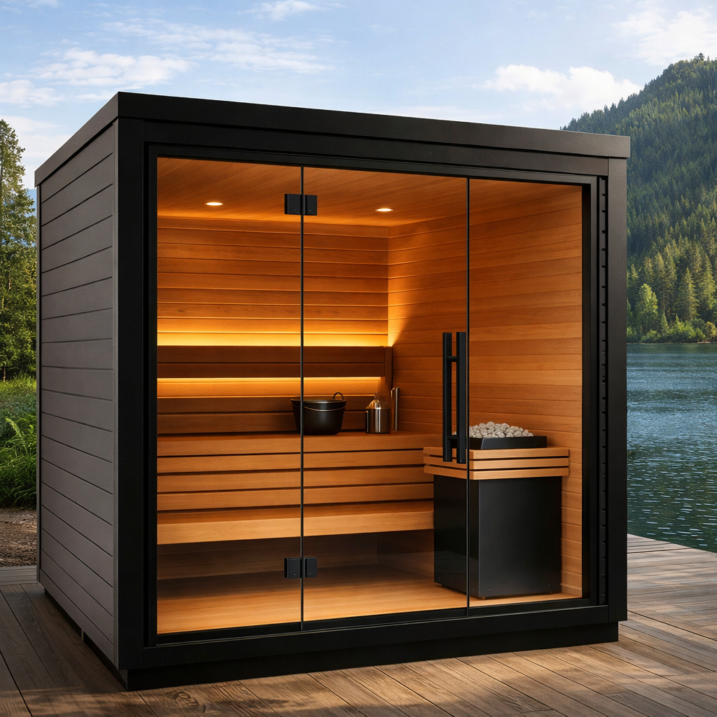 Black Square Outdoor Sauna with Double Glass Doors CSA-909 reference view 2