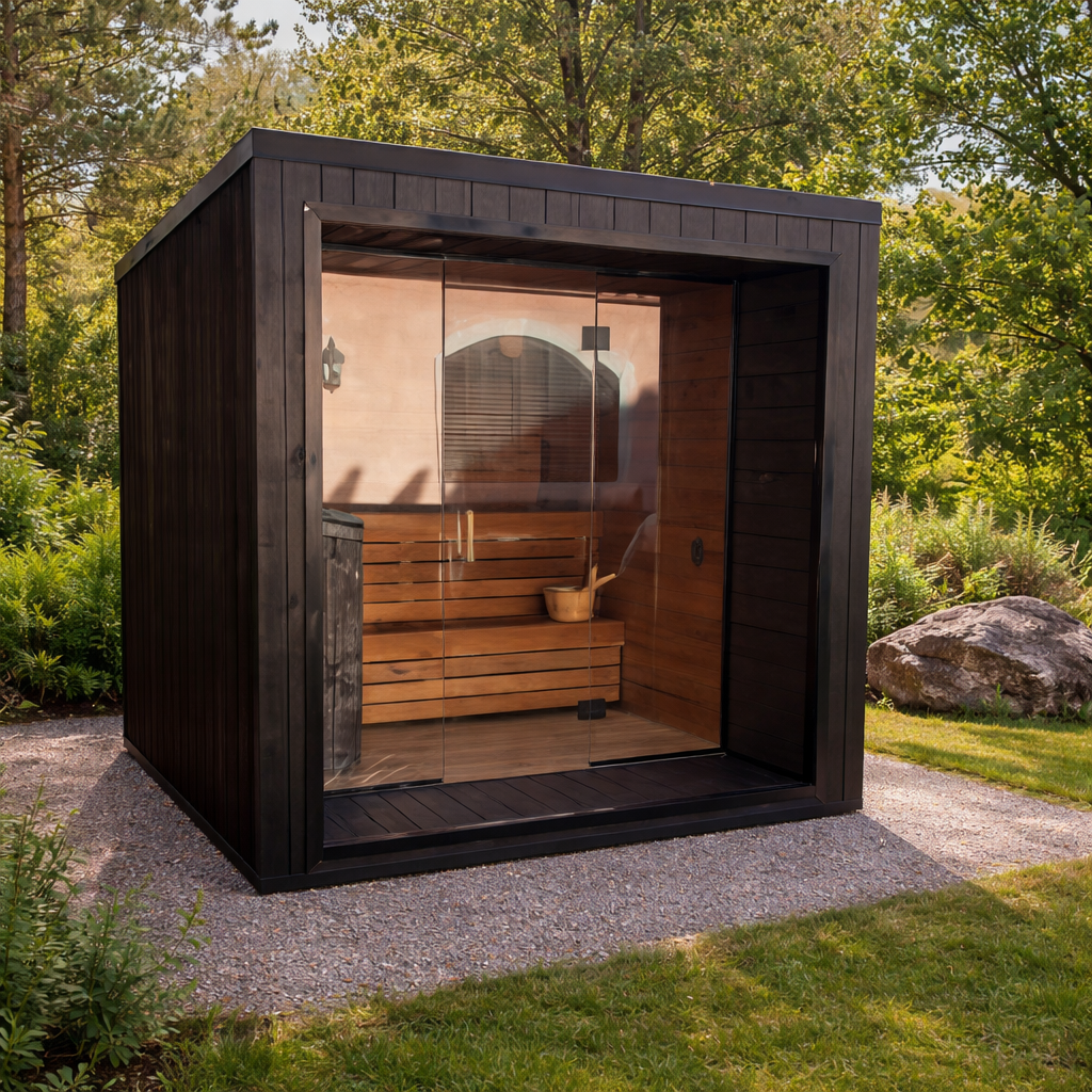 Black Square Outdoor Sauna with Double Glass Doors CSA-909 reference view 3