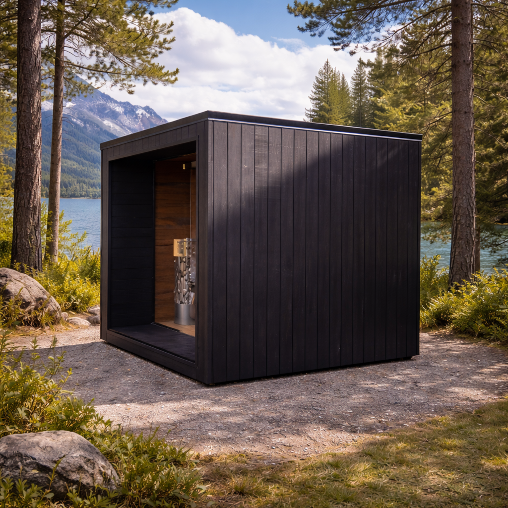 Black Square Outdoor Sauna with Double Glass Doors CSA-909 reference view 4