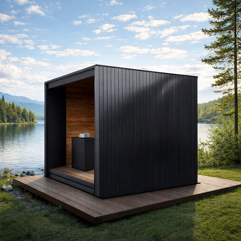 Black Square Outdoor Sauna with Double Glass Doors CSA-909 reference view 5