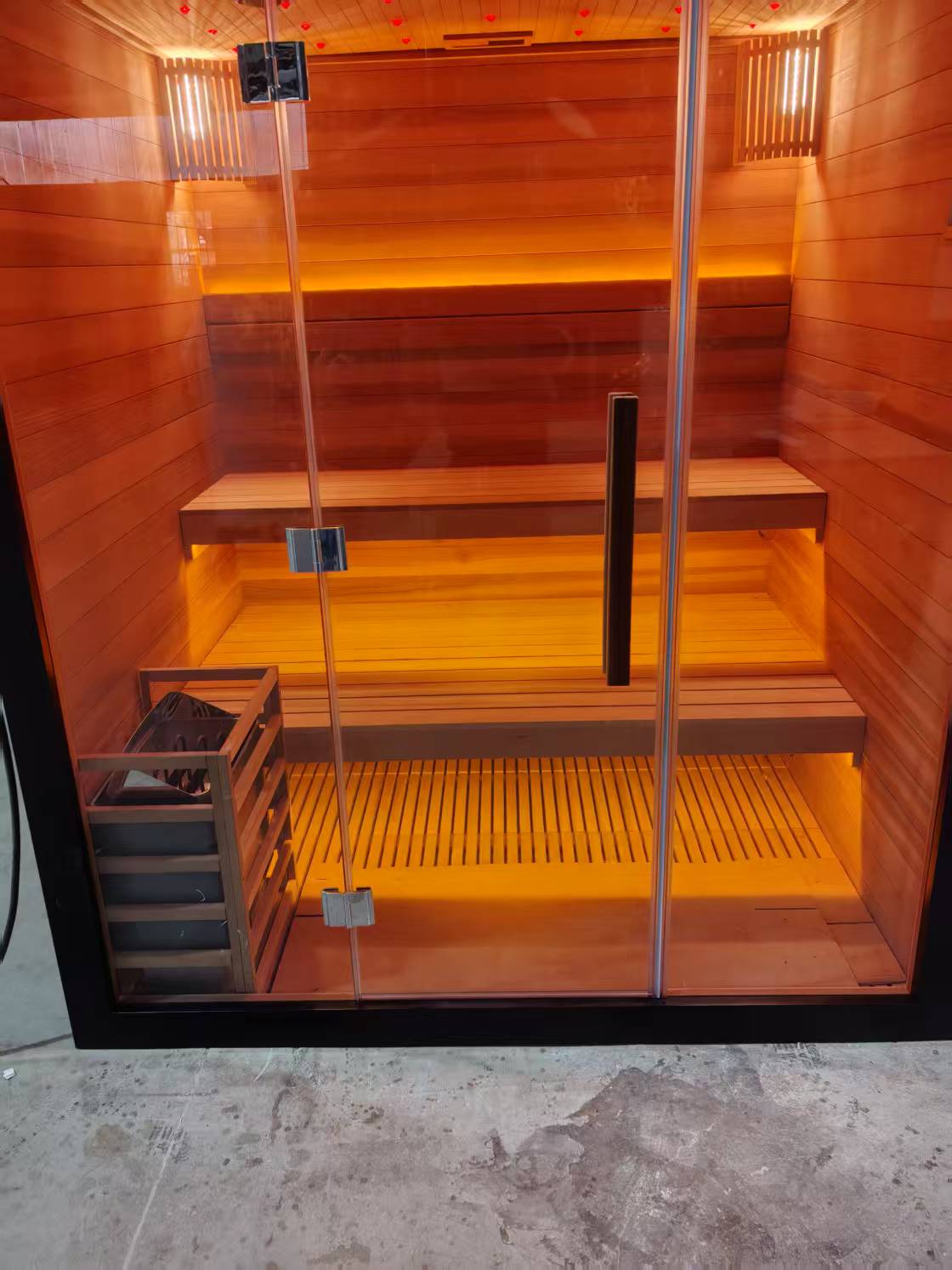 Black Full-Glass Traditional Sauna Cabin CSA-915 reference view 3
