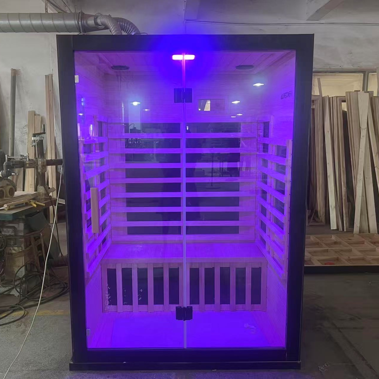 Black-Frame Infrared Sauna with Purple Lighting product image