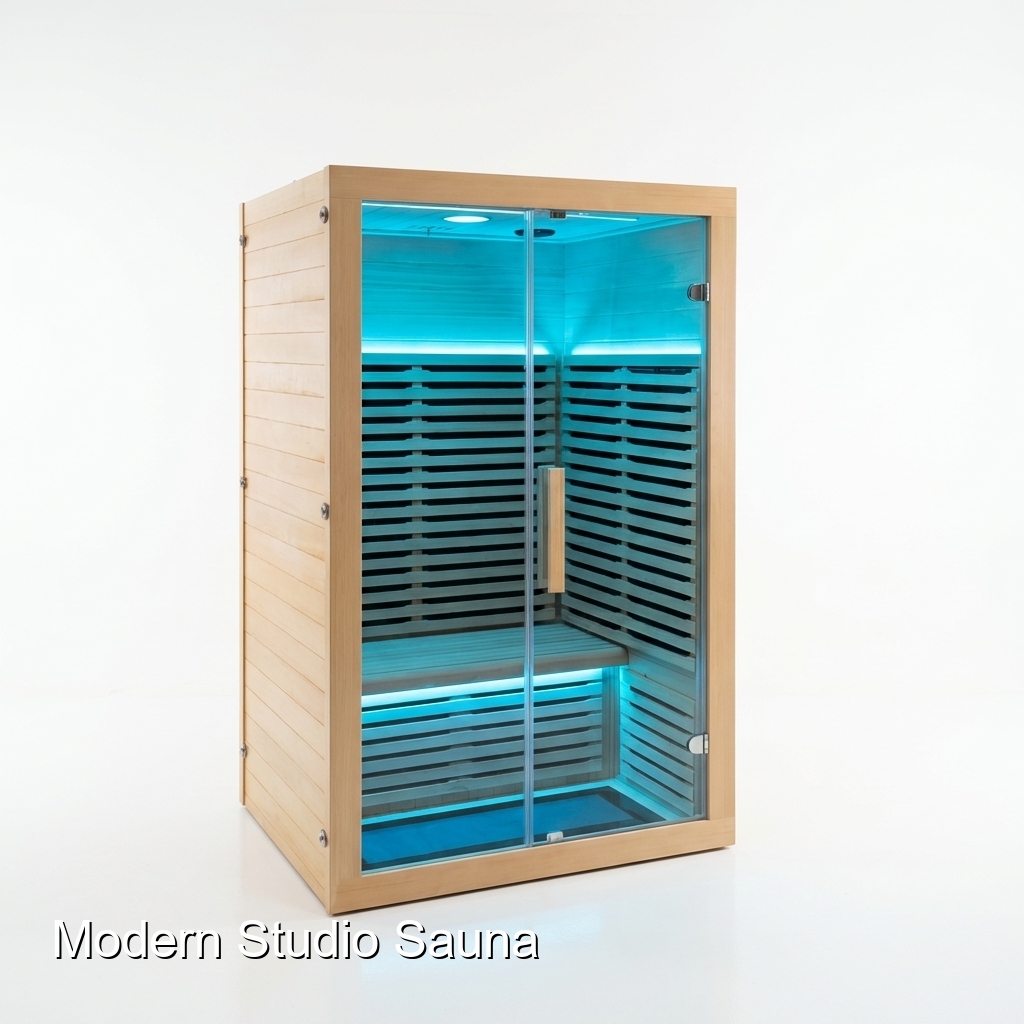 Single-Seat Glass-Front Infrared Sauna with Blue Lighting product image
