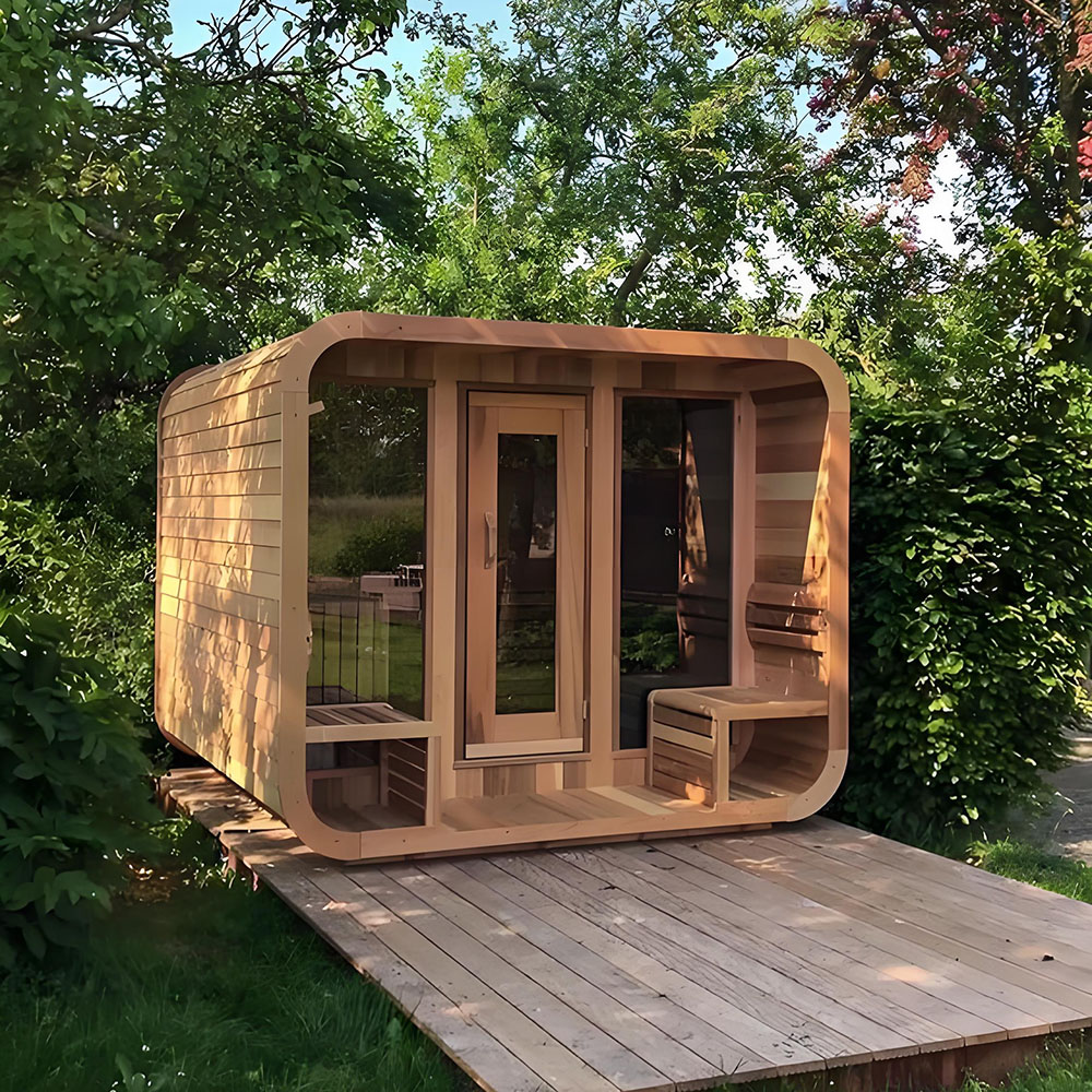 Curved Four-Person Outdoor Sauna with Twin Entry Seats product image
