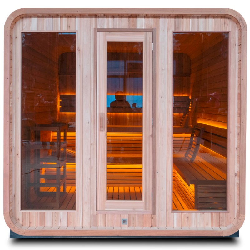 Wide Rounded-Corner Outdoor Sauna with Triple Glass Front product image