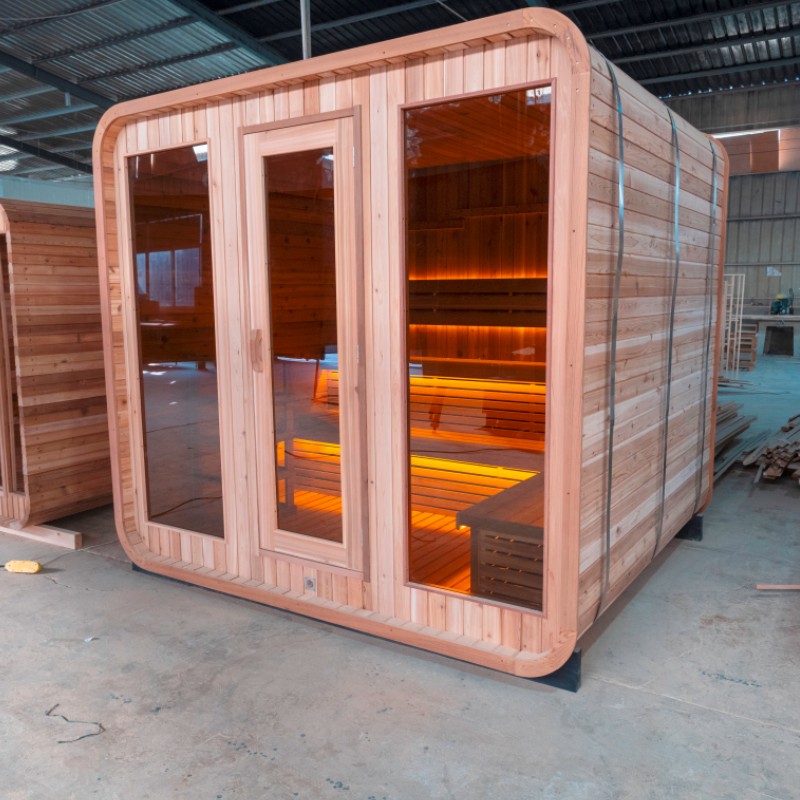 Wide Rounded-Corner Outdoor Sauna with Triple Glass Front CSA-922 reference view 2