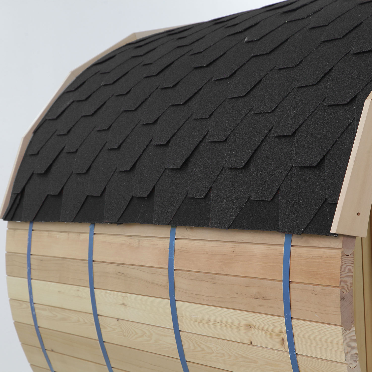 Roofed Six-Person Barrel Sauna with Porch Seats CSA-923 reference view 2