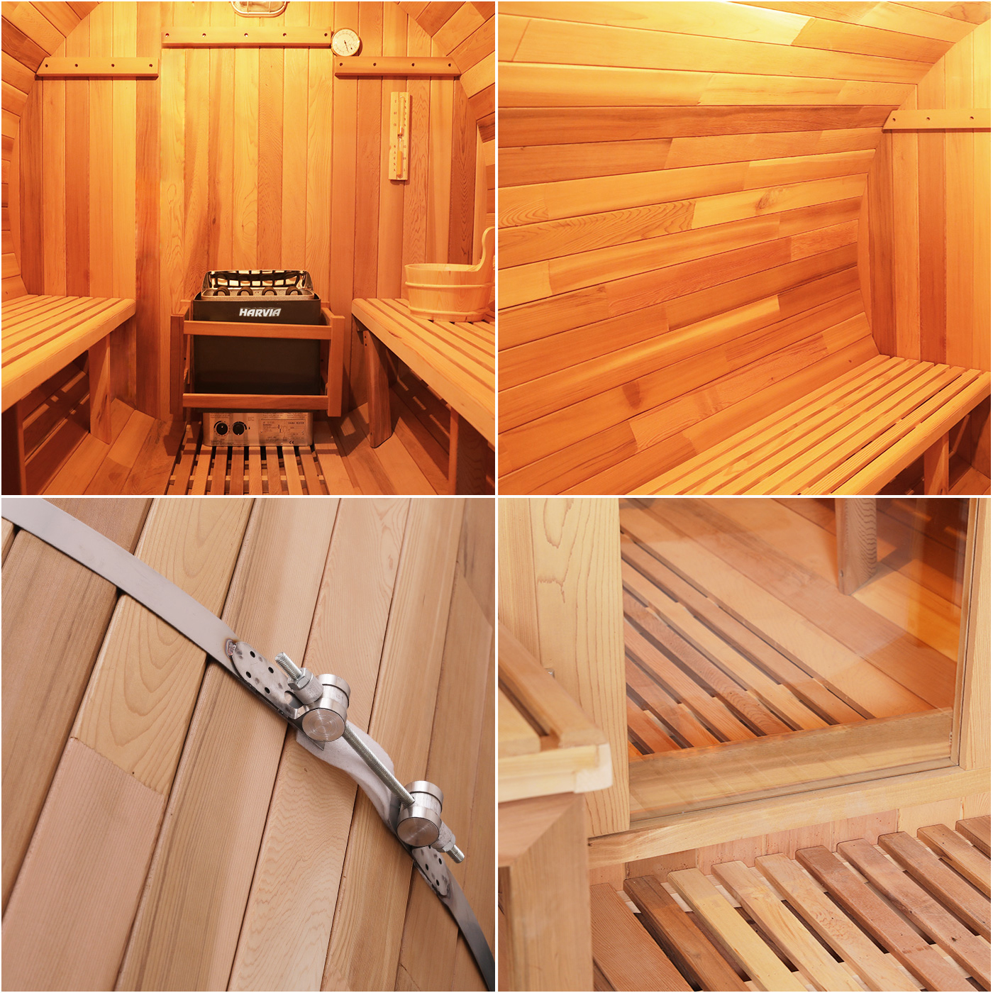 Roofed Six-Person Barrel Sauna with Porch Seats CSA-923 reference view 6