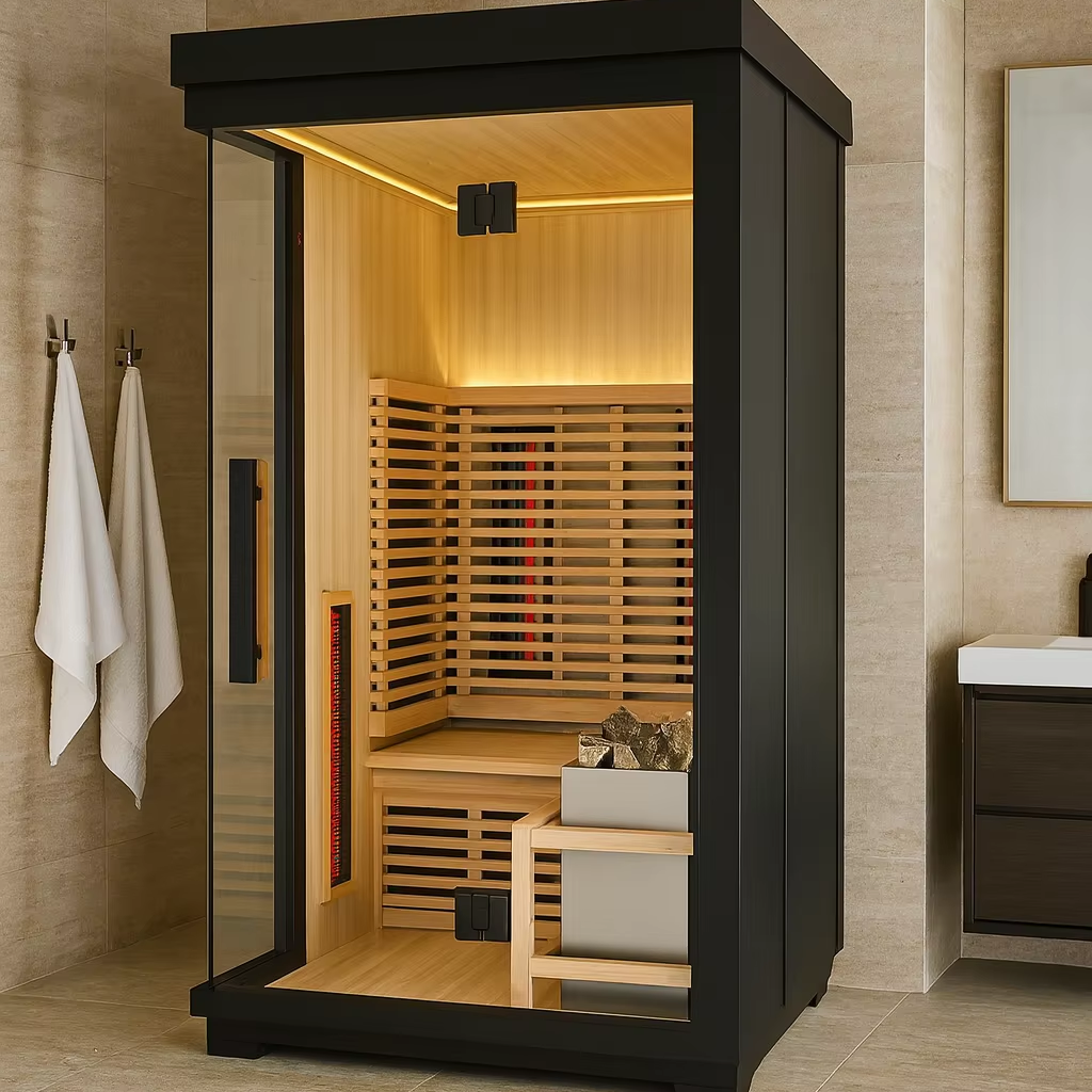 Black Compact Traditional Sauna with Corner Bench product image