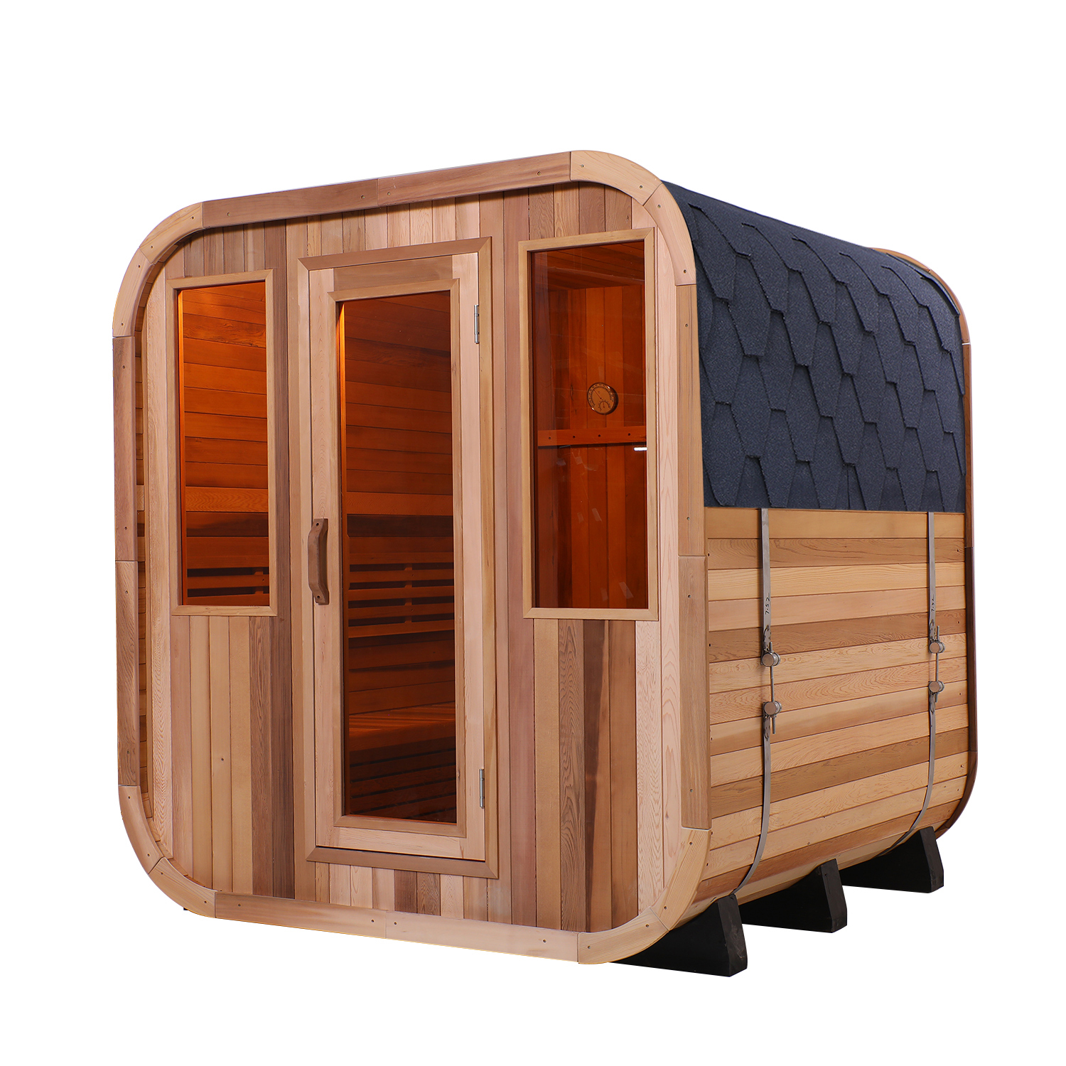 Curved-Shingle Outdoor Sauna with Paired Front Windows CSA-925 reference view 2