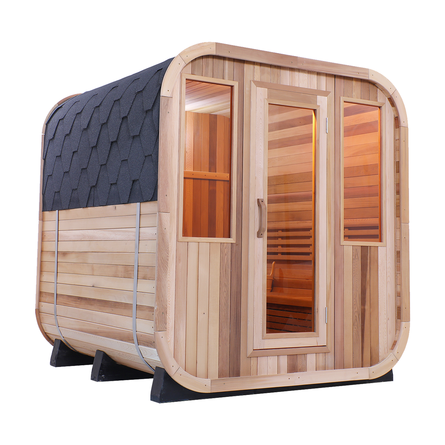 Curved-Shingle Outdoor Sauna with Paired Front Windows CSA-925 reference view 3