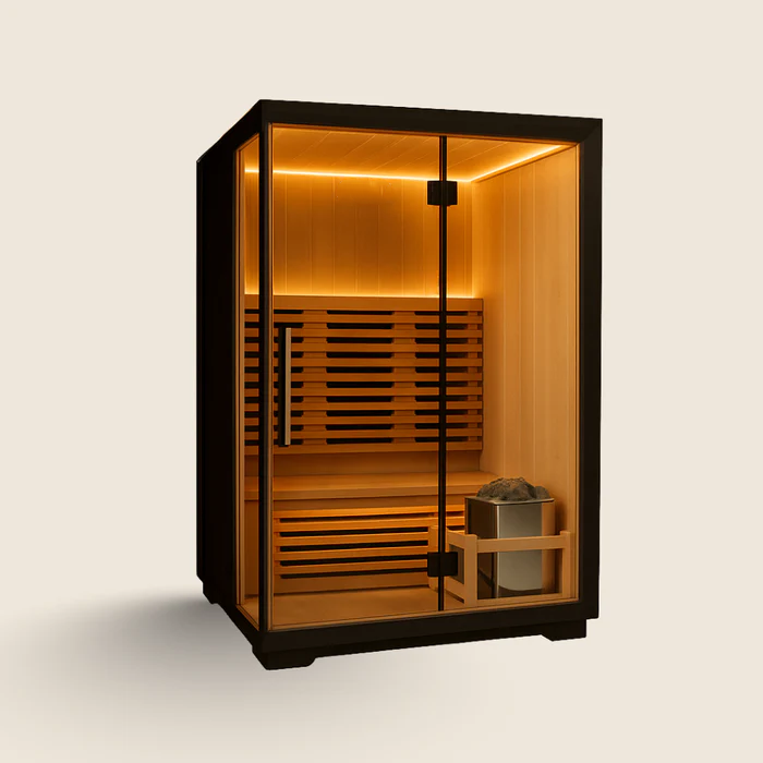 Black Full-Glass Two-Person Cube Sauna product image