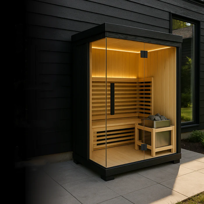 Black Full-Glass Two-Person Cube Sauna CSA-926 reference view 3
