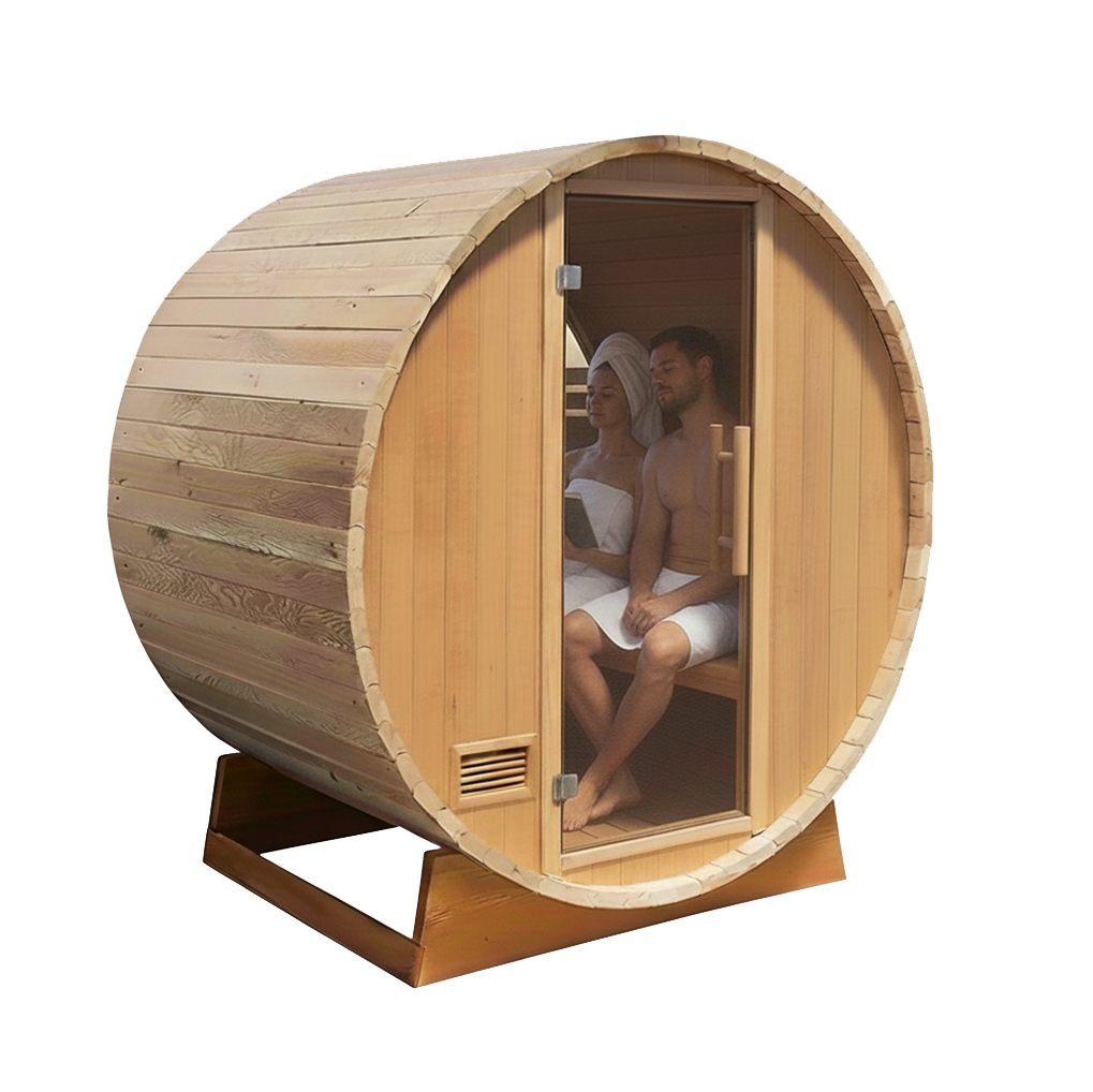 Round Barrel Sauna with Full-Height Glass Door product image